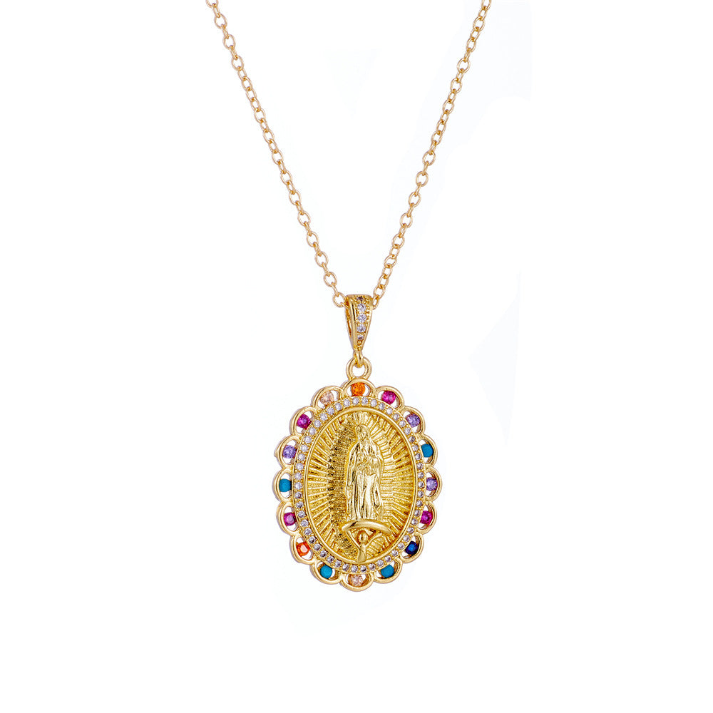 Wholesale Gold Plated Zircon Virgin Mary Alloy Necklaces